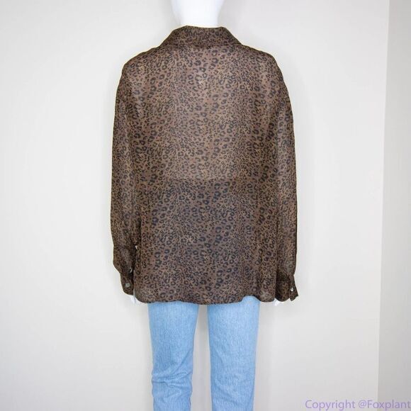 Silk Icon Collection 100% silk leopard animal print button down shirt,‎ size L - Picture 14 of 16